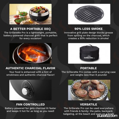 Grillerette Pro - The Smartest Portable BBQ Grill - Take anywhere BBQ Grill - Battery powered fan - Anthracite Black Color 568287547